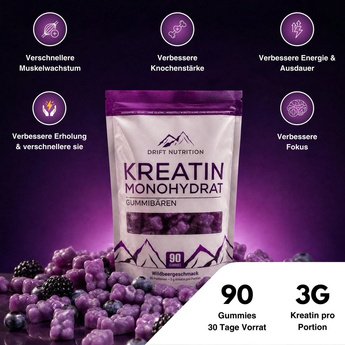 Kreatin Monohydrat | 90 Gummibären